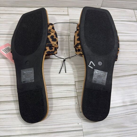 NWT JUICY COUTURE ANIMAL PRINT SQUARE TOE GOLD HEART METAL BUCKLE SANDAL 8 - Picture 6 of 10